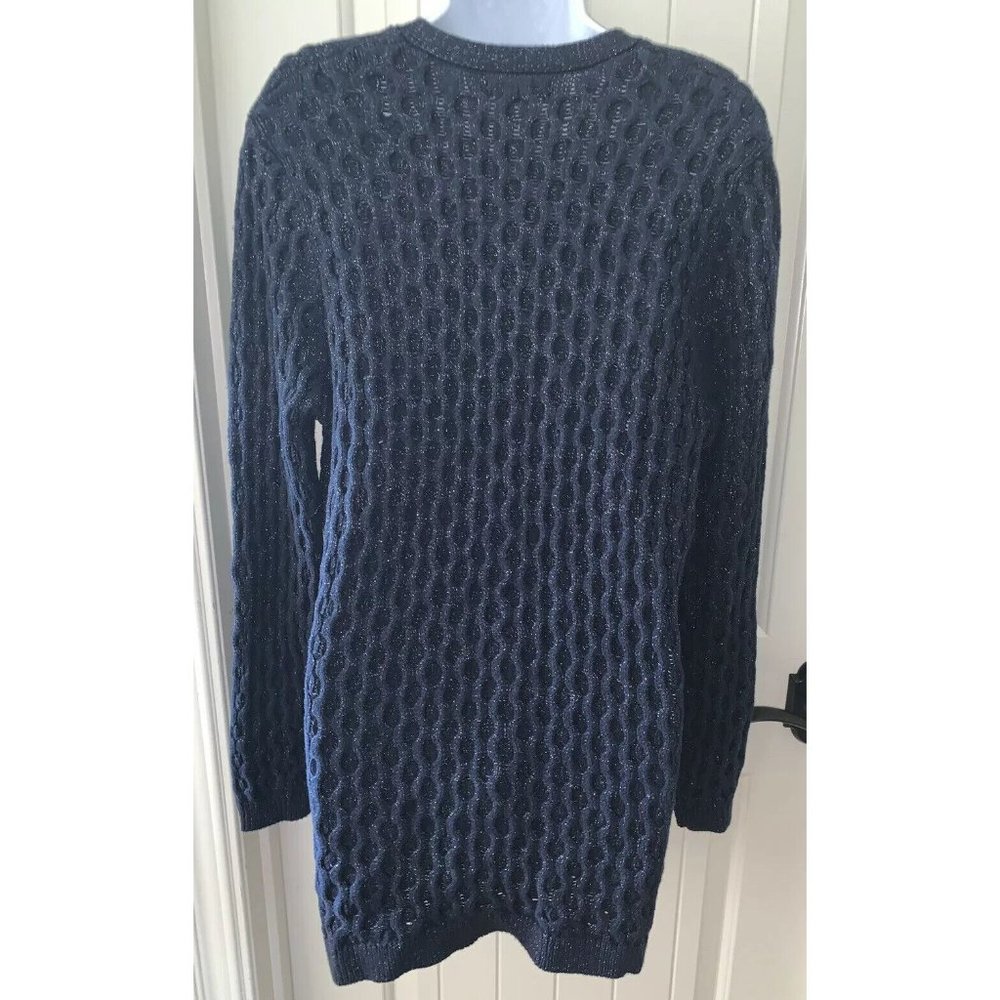 Lands End Flecked Navy Blue Cotton Blend Chunky Knit Cardigan Sweater Sz ?? EUC - Picture 7 of 10